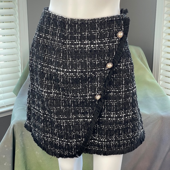 Women's Elegant High Waist A-line plaid tweed mini skirt Size L - Picture 4 of 13